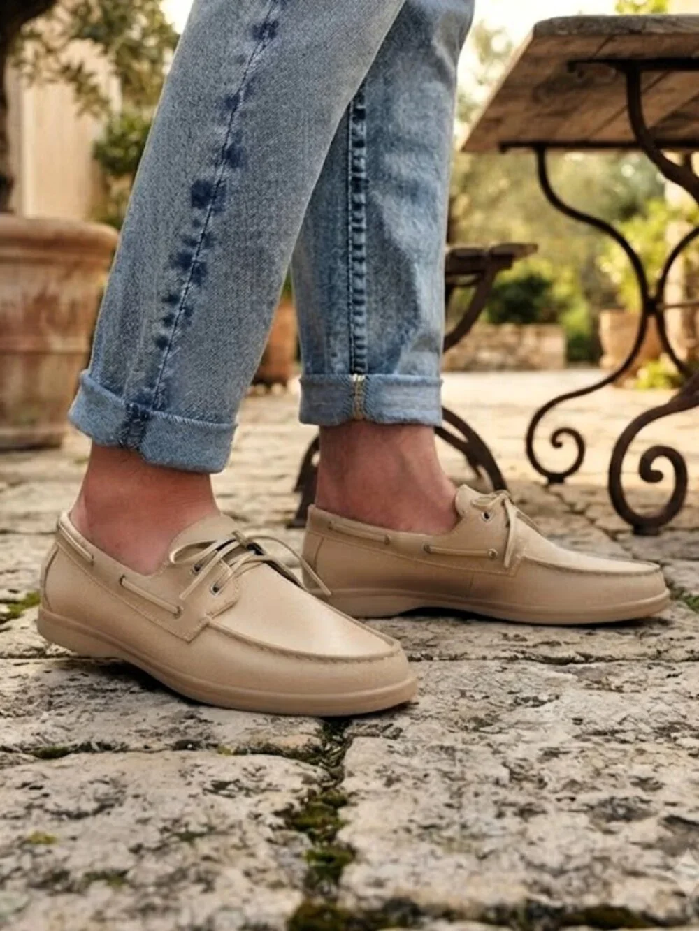 JustFab Faux Suede Boat Shoe Beige Tan Cream Size 7